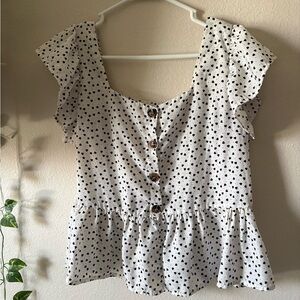 SHEIN White Peplum Blouse with Black Heart Print